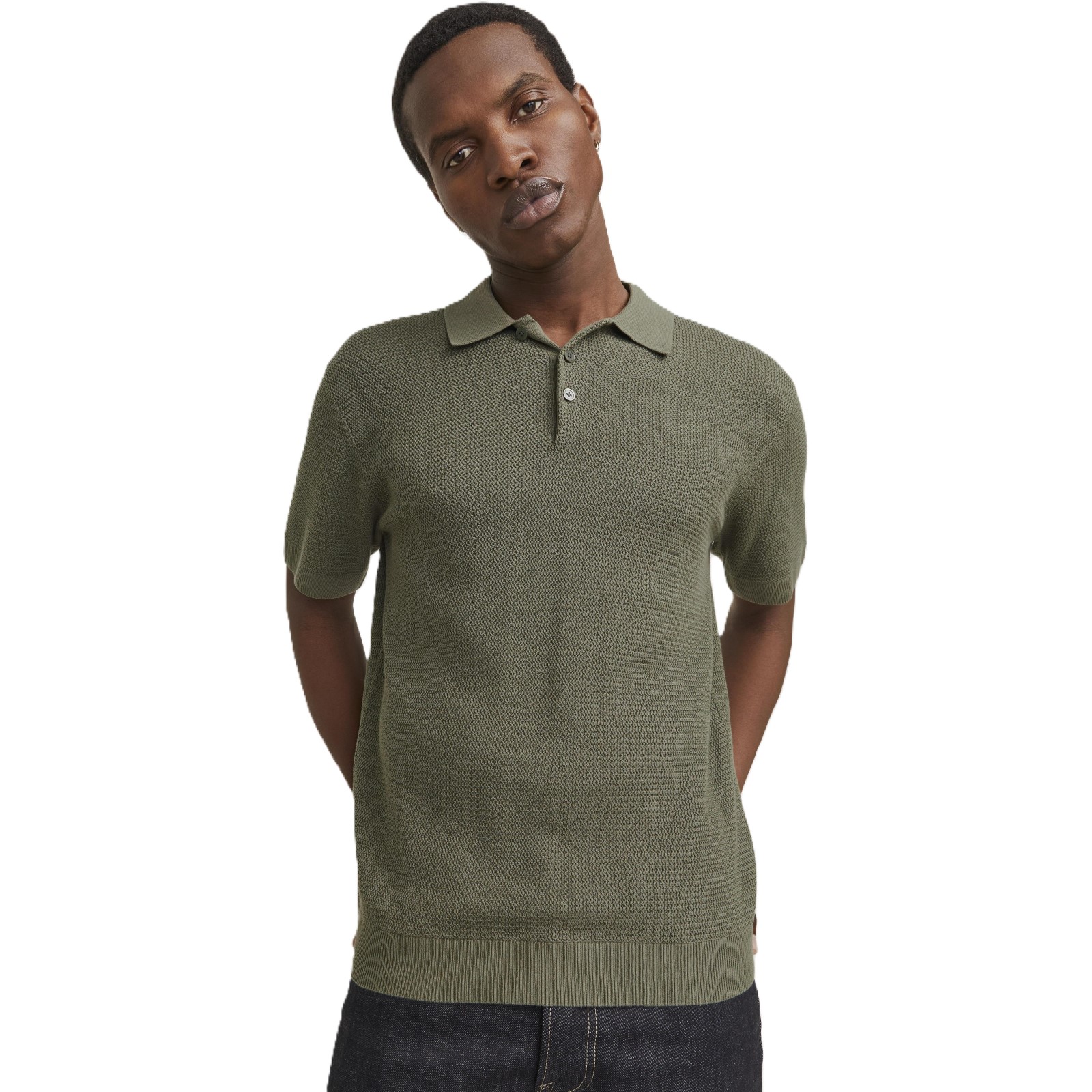 ぽー様 【ラスト】ー グリーン Jack & Jones Mens Cooper Knit Short Sleeve Polo Shirt - Tea